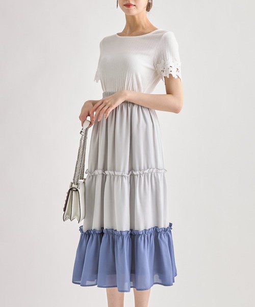 tocco closet(トッコ クローゼット)の「バイカラープチフリルティアードフレアスカート(スカート・レディース・グレイッシュブルー/ピンク系その他・M)」の10枚目の写真