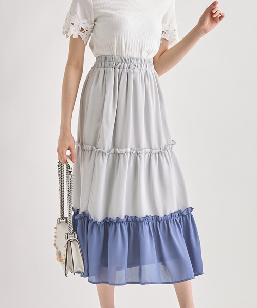 tocco closet(トッコ クローゼット)の「バイカラープチフリルティアードフレアスカート(スカート・レディース・グレイッシュブルー/ピンク系その他・M)」の11枚目の写真