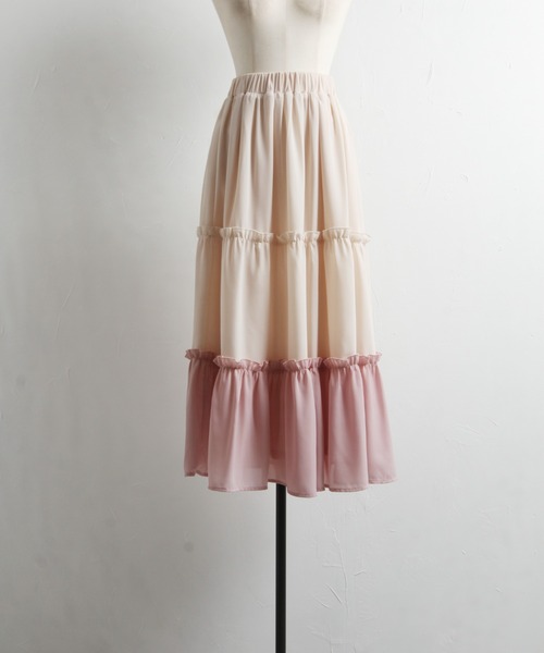 tocco closet(トッコ クローゼット)の「バイカラープチフリルティアードフレアスカート(スカート・レディース・グレイッシュブルー/ピンク系その他・M)」の15枚目の写真