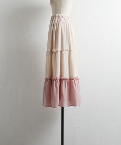 tocco closet(トッコ クローゼット)の「バイカラープチフリルティアードフレアスカート(スカート・レディース・グレイッシュブルー/ピンク系その他・M)」の16枚目の写真