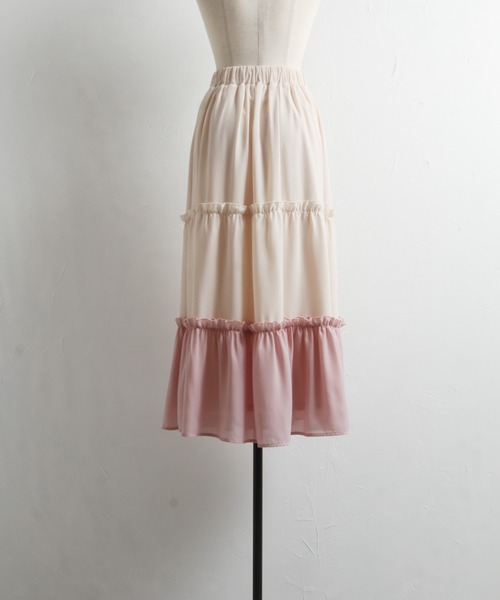 tocco closet(トッコ クローゼット)の「バイカラープチフリルティアードフレアスカート(スカート・レディース・グレイッシュブルー/ピンク系その他・M)」の17枚目の写真