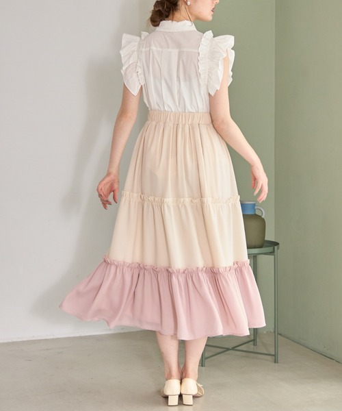 tocco closet(トッコ クローゼット)の「バイカラープチフリルティアードフレアスカート(スカート・レディース・グレイッシュブルー/ピンク系その他・M)」の8枚目の写真
