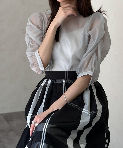 Per sist ence(パーシエンス)の「Per sist ence/パーシエンス オーガンジーシアーギャザーパフスリーブブラウス(シャツ/ブラウス・レディース・ブラック/グレー/オフホワイト・FREE)」の21枚目の写真