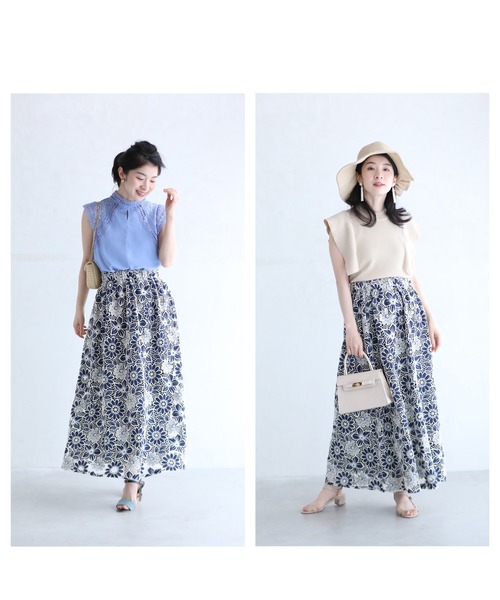 cawaii(カワイイ)の「(紺)切り絵花レース浮かぶロングスカート(スカート・レディース・ネイビー・FREE)」の11枚目の写真