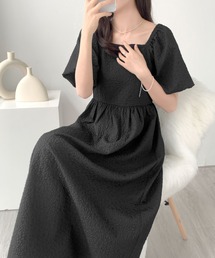 ふくれジャガードパフスリーブスクエアワンピース