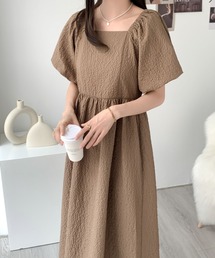 ふくれジャガードパフスリーブスクエアワンピース