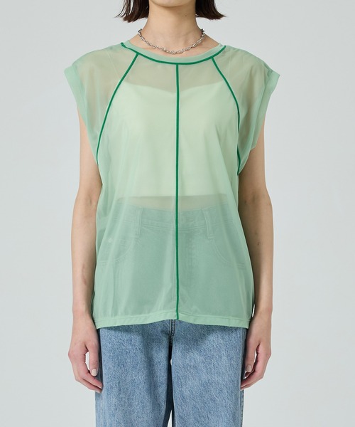 【二の腕華奢見え・涼しい・2way】バイカラーシアートップ/シースルートップス（Tシャツ/カットソー）｜PUBLIC TOKYO（パブリックトウキョウ）