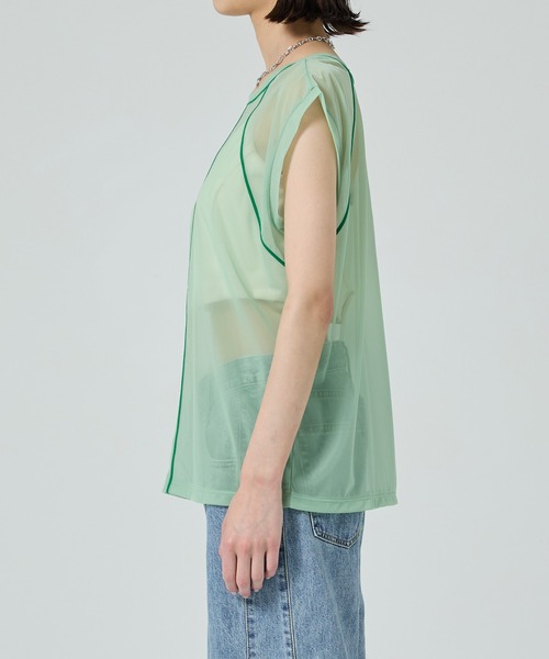 【二の腕華奢見え・涼しい・2way】バイカラーシアートップ/シースルートップス（Tシャツ/カットソー）｜PUBLIC TOKYO（パブリックトウキョウ）