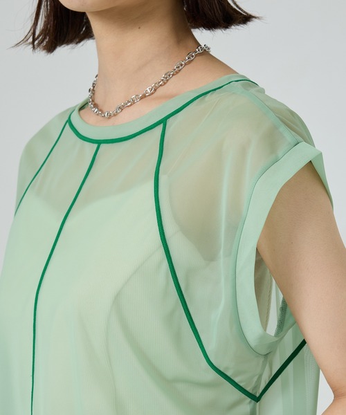 【二の腕華奢見え・涼しい・2way】バイカラーシアートップ/シースルートップス（Tシャツ/カットソー）｜PUBLIC TOKYO（パブリックトウキョウ）
