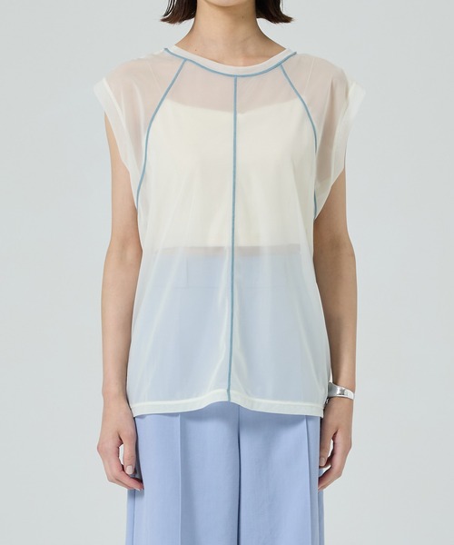 【二の腕華奢見え・涼しい・2way】バイカラーシアートップ/シースルートップス（Tシャツ/カットソー）｜PUBLIC TOKYO（パブリックトウキョウ）