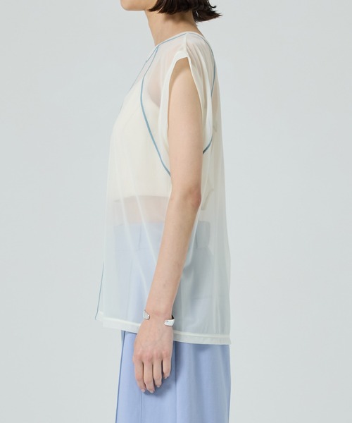 【二の腕華奢見え・涼しい・2way】バイカラーシアートップ/シースルートップス（Tシャツ/カットソー）｜PUBLIC TOKYO（パブリックトウキョウ）
