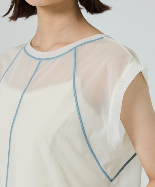 【二の腕華奢見え・涼しい・2way】バイカラーシアートップ/シースルートップス（Tシャツ/カットソー）｜PUBLIC TOKYO（パブリックトウキョウ）