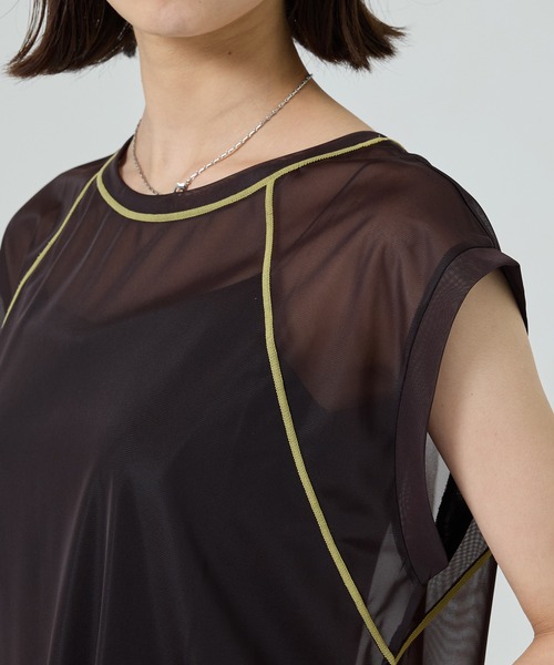 【二の腕華奢見え・涼しい・2way】バイカラーシアートップ/シースルートップス（Tシャツ/カットソー）｜PUBLIC TOKYO（パブリックトウキョウ）