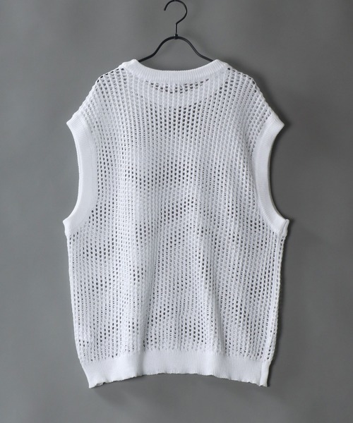 SITRY(シトリー)の「oversize sheer mesh Knit Layered T-shirt/オーバーサイズ シアー メッシュ ニット レイヤード Tシャツ(ベスト・メンズ・ホワイト/ブラック・M/L)」の5枚目の写真