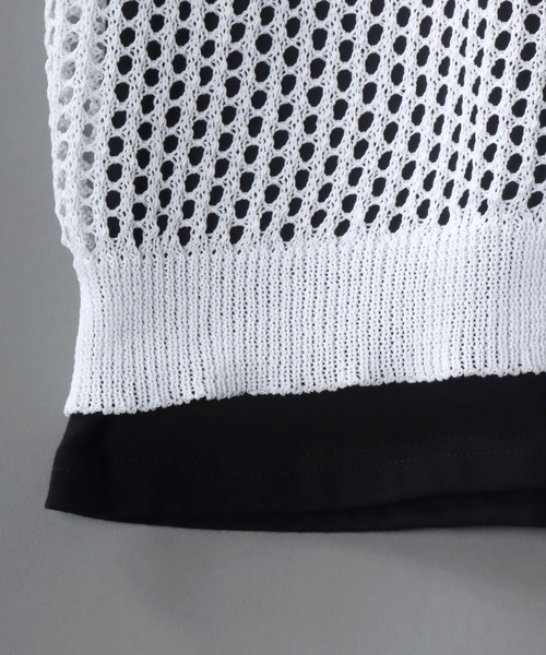 SITRY(シトリー)の「oversize sheer mesh Knit Layered T-shirt/オーバーサイズ シアー メッシュ ニット レイヤード Tシャツ(ベスト・メンズ・ホワイト/ブラック・M/L)」の6枚目の写真