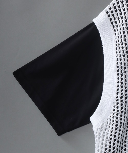 SITRY(シトリー)の「oversize sheer mesh Knit Layered T-shirt/オーバーサイズ シアー メッシュ ニット レイヤード Tシャツ(ベスト・メンズ・ホワイト/ブラック・M/L)」の12枚目の写真