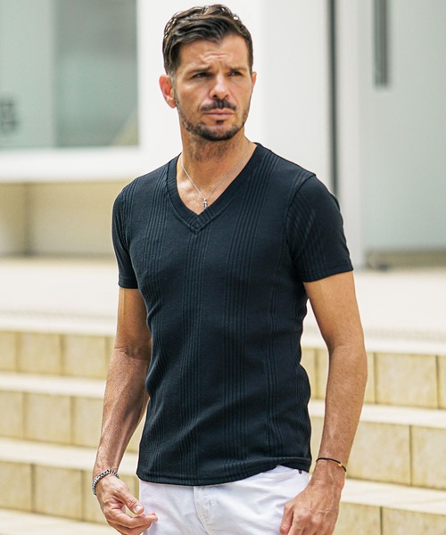 セール】【JOKER】ランダムテレコVネック半袖Tシャツ メンズ タイト