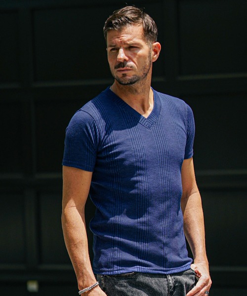 JOKER(ジョーカー)の「【JOKER】ランダムテレコVネック半袖Tシャツ メンズ タイトシルエット 無地 カットソー ホワイト 春服(Tシャツ/カットソー・メンズ・杢グレー/グレー/ブラック/ホワイト/ブルー/スミクロ/グリーン・S/XL/L/M)」の7枚目の写真