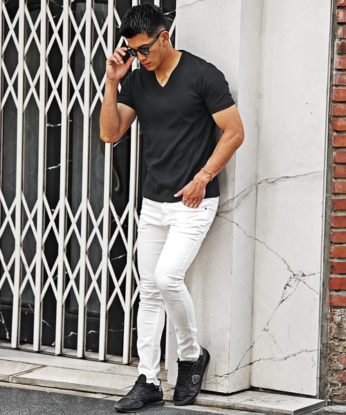 JOKER(ジョーカー)の「【JOKER】ランダムテレコVネック半袖Tシャツ メンズ タイトシルエット 無地 カットソー ホワイト 春服(Tシャツ/カットソー・メンズ・杢グレー/グレー/ブラック/ホワイト/ブルー/スミクロ/グリーン・S/XL/L/M)」の19枚目の写真