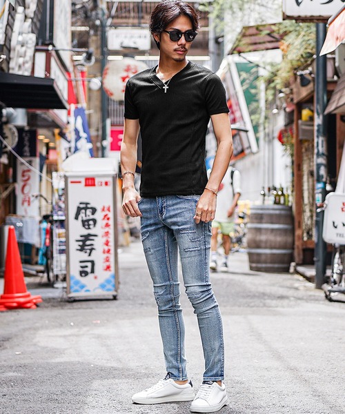 JOKER(ジョーカー)の「【JOKER】ランダムテレコVネック半袖Tシャツ メンズ タイトシルエット 無地 カットソー ホワイト 春服(Tシャツ/カットソー・メンズ・杢グレー/グレー/ブラック/ホワイト/ブルー/スミクロ/グリーン・S/XL/L/M)」の11枚目の写真