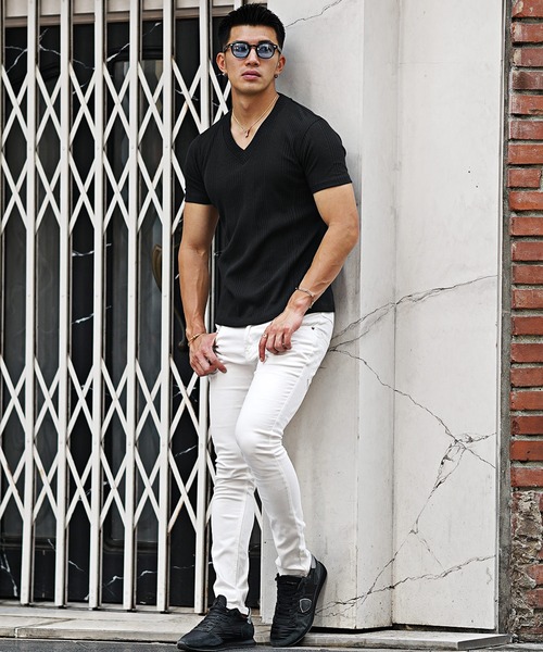 JOKER(ジョーカー)の「【JOKER】ランダムテレコVネック半袖Tシャツ メンズ タイトシルエット 無地 カットソー ホワイト 春服(Tシャツ/カットソー・メンズ・杢グレー/グレー/ブラック/ホワイト/ブルー/スミクロ/グリーン・S/XL/L/M)」の18枚目の写真