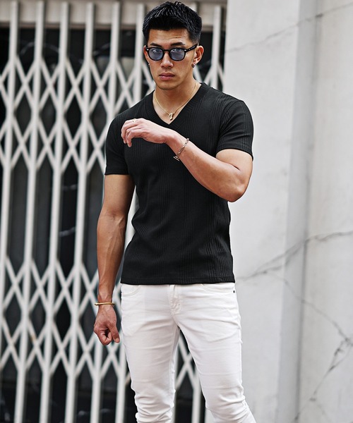 JOKER(ジョーカー)の「【JOKER】ランダムテレコVネック半袖Tシャツ メンズ タイトシルエット 無地 カットソー ホワイト 春服(Tシャツ/カットソー・メンズ・杢グレー/グレー/ブラック/ホワイト/ブルー/スミクロ/グリーン・S/XL/L/M)」の17枚目の写真