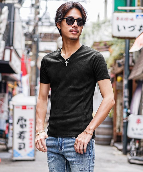 JOKER(ジョーカー)の「【JOKER】ランダムテレコVネック半袖Tシャツ メンズ タイトシルエット 無地 カットソー ホワイト 春服(Tシャツ/カットソー・メンズ・杢グレー/グレー/ブラック/ホワイト/ブルー/スミクロ/グリーン・S/XL/L/M)」の9枚目の写真