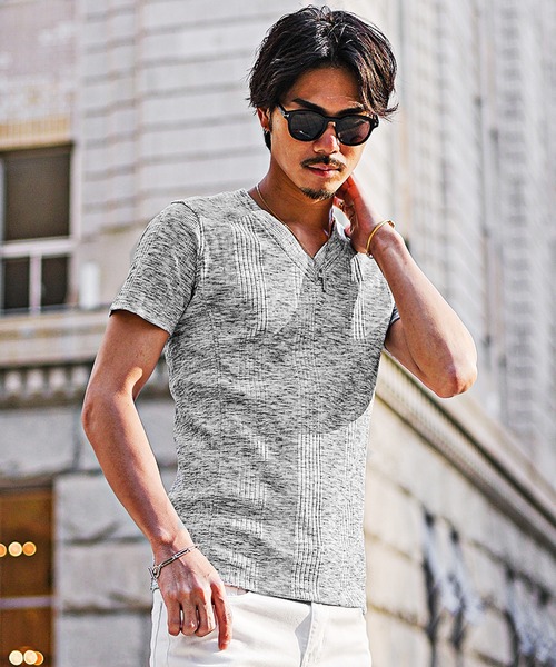 JOKER(ジョーカー)の「【JOKER】ランダムテレコVネック半袖Tシャツ メンズ タイトシルエット 無地 カットソー ホワイト 春服(Tシャツ/カットソー・メンズ・杢グレー/グレー/ブラック/ホワイト/ブルー/スミクロ/グリーン・S/XL/L/M)」の21枚目の写真