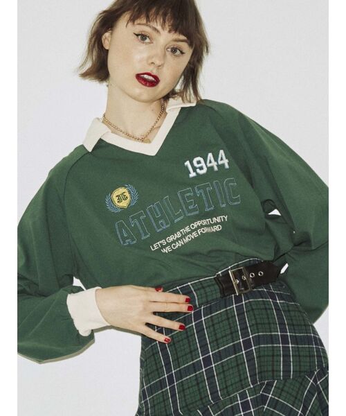 jouetie(ジュエティ)の「レトロスポーティートップス(Tシャツ/カットソー・レディース・ブラック/グリーン/ボルドー・MEDIUM)」の5枚目の写真
