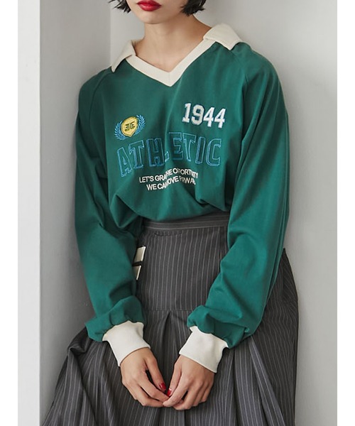 jouetie(ジュエティ)の「レトロスポーティートップス(Tシャツ/カットソー・レディース・ブラック/グリーン/ボルドー・MEDIUM)」の1枚目の写真