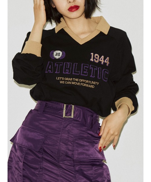 jouetie(ジュエティ)の「レトロスポーティートップス(Tシャツ/カットソー・レディース・ブラック/グリーン/ボルドー・MEDIUM)」の2枚目の写真