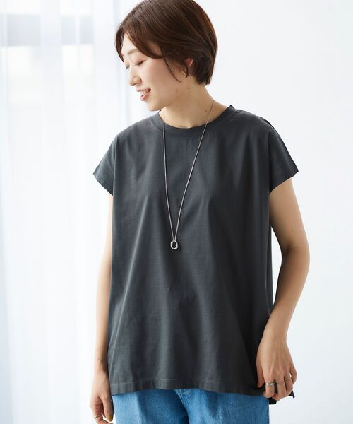 le.coeur blanc（ルクールブラン）の「オーガニックコットンフレンチスリーブTシャツ（Tシャツ/カットソー・レディース・オフホワイト/ダークグレー/ミント/ラベンダー・38）」の3枚目の写真