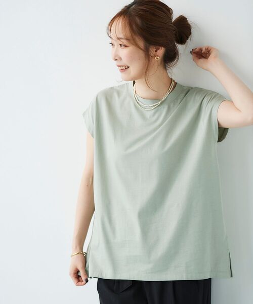 le.coeur blanc（ルクールブラン）の「オーガニックコットンフレンチスリーブTシャツ（Tシャツ/カットソー・レディース・オフホワイト/ダークグレー/ミント/ラベンダー・38）」の4枚目の写真