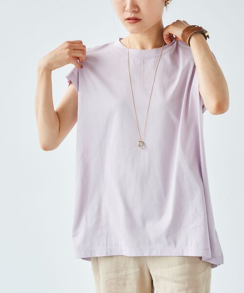 le.coeur blanc（ルクールブラン）の「オーガニックコットンフレンチスリーブTシャツ（Tシャツ/カットソー・レディース・オフホワイト/ダークグレー/ミント/ラベンダー・38）」の7枚目の写真