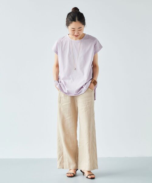 le.coeur blanc（ルクールブラン）の「オーガニックコットンフレンチスリーブTシャツ（Tシャツ/カットソー・レディース・オフホワイト/ダークグレー/ミント/ラベンダー・38）」の14枚目の写真