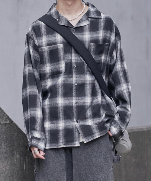 『タグ付き』　MASSES チェックシャツ　オープンカラー　マスタード　【M】 セール 40%OFF】オンブレチェック オープンカラーシャツ