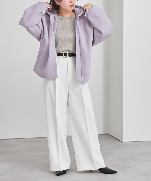 セール】フェイクウールフーディーショートコート（ダウンジャケット