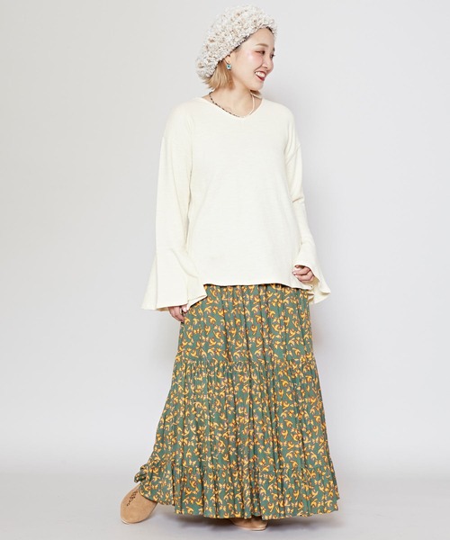 チャイハネ（チャイハネ）の「【チャイハネ】ロロムフレアスリーブトップス（Tシャツ/カットソー・レディース・ブラウン/オフホワイト/ブラック/レッド/ダークグリーン・FREE）」の8枚目の写真