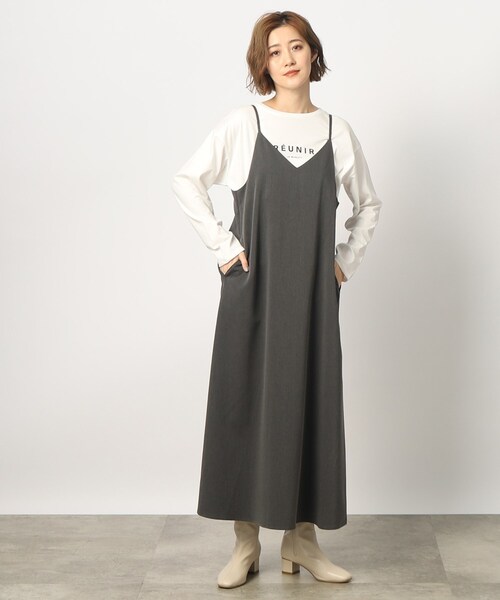 grove(グローブ)の「◆【SETUP可】後ろ姿もそつなく可愛い!フレアーラインキャミワンピース(ワンピース・レディース・ネイビー/ダークグレー/ブラウン系・02/03/05/01/04)」の2枚目の写真