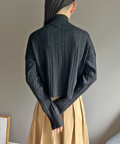 Jewelobe(ジュエローブ)の「ナローケーブルハーフジップニットトップス(ニット/セーター・レディース・グリーン/ホワイト/ブラック・FREE)」の16枚目の写真