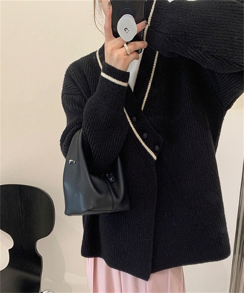 Burner（バーナー）の「【OKUOKU　0909】カーディガン / Vネック / デザイン oku-tops-721630861665-46（カーディガン/ボレロ・レディース・ブラック/ライトベージュ・FREE）」の4枚目の写真