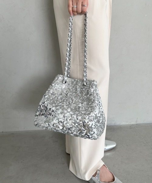 セール】sequins chain shoulder bag／スパンコール巾着ショルダーBAG