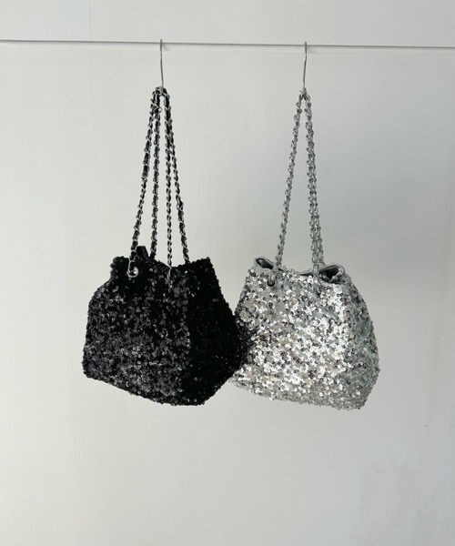 セール】sequins chain shoulder bag／スパンコール巾着ショルダーBAG