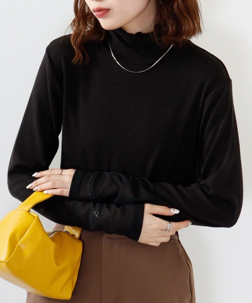 Anna Nicola(アンナニコラ)の「Anna Nicola 袖シアーテレコトップス(Tシャツ/カットソー・レディース・グリーン/アイボリー/ブラック・38)」の1枚目の写真