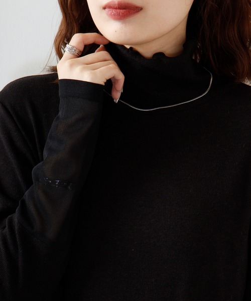 Anna Nicola(アンナニコラ)の「Anna Nicola 袖シアーテレコトップス(Tシャツ/カットソー・レディース・グリーン/アイボリー/ブラック・38)」の21枚目の写真
