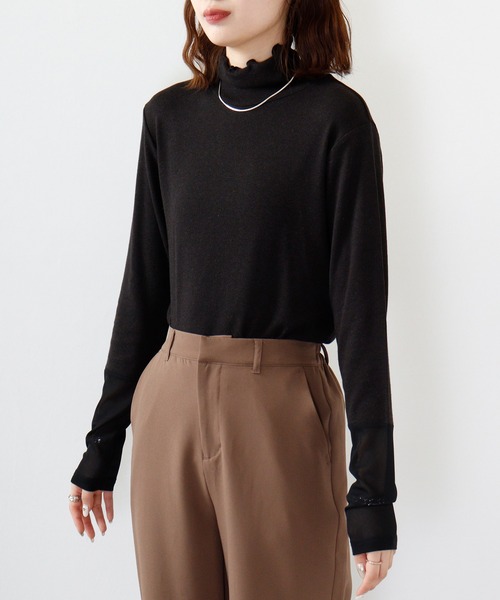 Anna Nicola(アンナニコラ)の「Anna Nicola 袖シアーテレコトップス(Tシャツ/カットソー・レディース・グリーン/アイボリー/ブラック・38)」の18枚目の写真