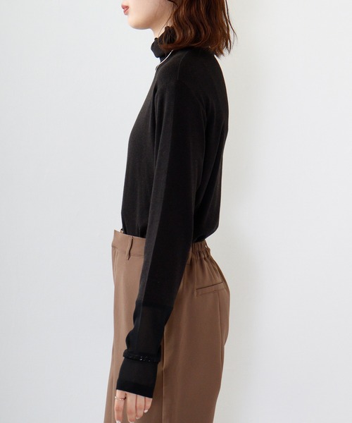 Anna Nicola(アンナニコラ)の「Anna Nicola 袖シアーテレコトップス(Tシャツ/カットソー・レディース・グリーン/アイボリー/ブラック・38)」の19枚目の写真