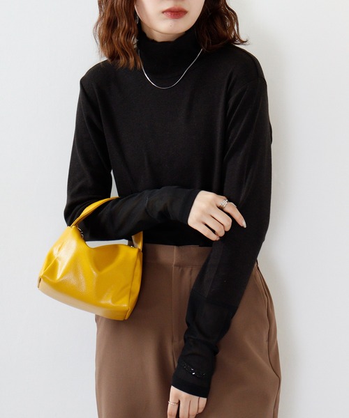 Anna Nicola(アンナニコラ)の「Anna Nicola 袖シアーテレコトップス(Tシャツ/カットソー・レディース・グリーン/アイボリー/ブラック・38)」の9枚目の写真