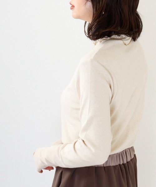 Anna Nicola(アンナニコラ)の「Anna Nicola 袖シアーテレコトップス(Tシャツ/カットソー・レディース・グリーン/アイボリー/ブラック・38)」の5枚目の写真