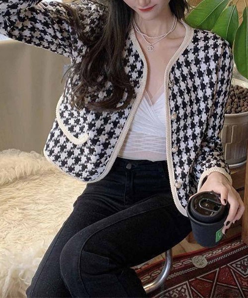 NANEA(ナネア)の「ノーカラーツイードジャケット(ノーカラージャケット・レディース・ホワイト/ブラック・SMALL/LARGE/MEDIUM)」の10枚目の写真